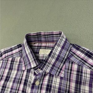 Eton Dress Shirt Men's Size 15.5 39 Slim Button Up Long Sleeve Purple Plaid